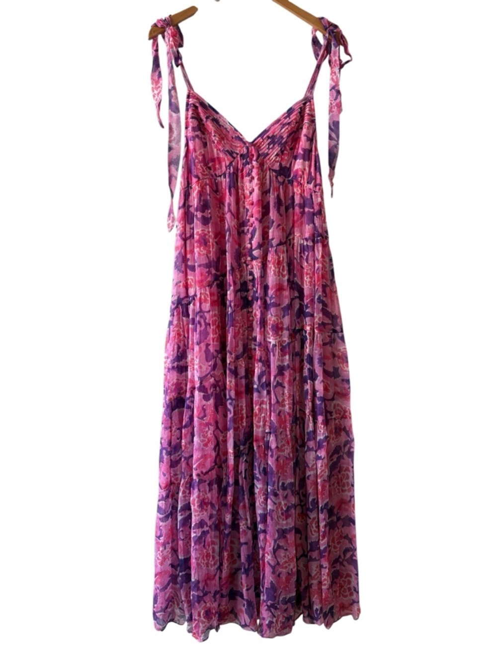 Rococo Sand Pink and Purple Floral Tie-Shoulder Maxi Dress